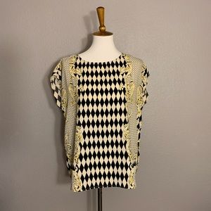 Black, White, & Gold Baroque Print Luxe Blouse
